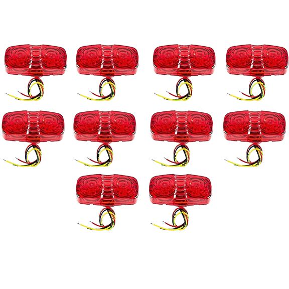 10x Trailer Marker LED Light Double Bullseye Qty 10 Red 12 LED Lights, Double Bullseye LED Trailer Clearance Side Marker Lights, 4x2 Rectangular Rectangle Led Lights, 3 Wire, Chrome Base (10pc)