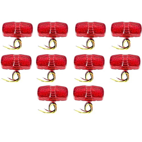 10x Trailer Marker LED Light Double Bullseye Red 12 LED Lights, Double Bullseye Tiger Eye LED Trailer Clearance Side Marker Lights, 4x2 Rectangular Rectangle Led Lights, Chrome Base 12V