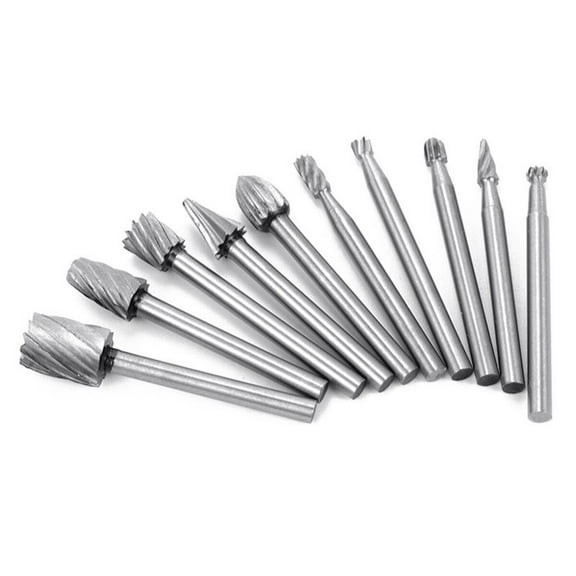 10x Tungsten Carbide Burr Bits Set Cutting Carving Routing Bur For Dremel Rotary Silver