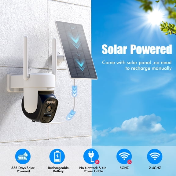 [10x zoom] 360 low-power solar pet camera with 2K FHD WiFi, equipped with spotlight alarm, artificial intelligence motion detection, color night vision and two-way audio function.