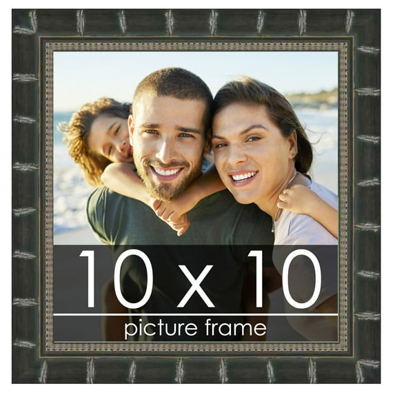 10x10 Bamboo Black Complete Wood Square Picture Frame with UV Acrylic, Foam Board Backing, & Hardware