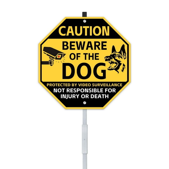 10x10 In Beware of Dog Sign Aluminum Yard Sign with 28" Stake and Accessories, Protected by Video Surveillance, Not Responsible for Injury Or Death Metal Sign for Home Yard Farm Garden and Wall Decor