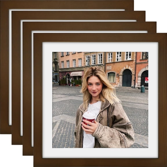 10x10 Brown Picture Frames Square Classic Natural Wood 4 Pack for Wall Mounting and Tabletop Display