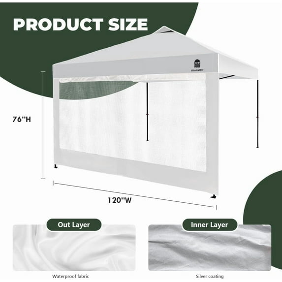10x10 Canopy Mesh Sidewall - Grade White with Windows, Easy Attach for Outdoor Camping