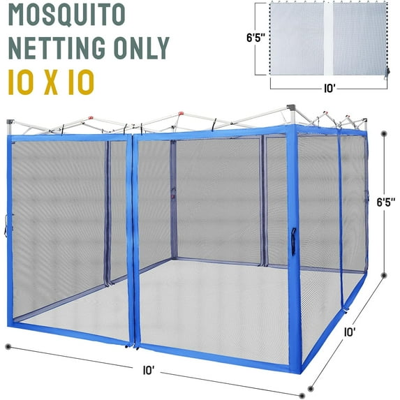 10x10 Canopy Mosquito Net with Zipper - Outdoor Gazebo Mesh for Backyard, Garden & (4 Packs, Blue)