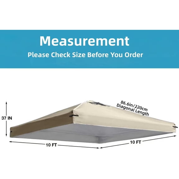 10x10 Canopy Replacement Top Cover with Air Vents for ez up Pop up Canopy Gazebo Tent, with Adjustable Strap, Waterproof & Anti- for Outdoor Shade (Frame Not Included) (Beige)
