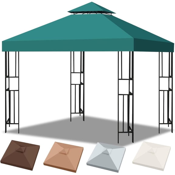 10x10 Canopy Replacement Top, Double Tiered Gazebo Cover with Air Vent Heavy Duty, Waterproof Gazebo Roof with Upgraded 300D Polyester for Outdoor Patio Garden Canopy (Green, Flat Edge)