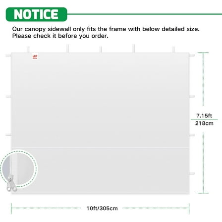 10x10   Canopy Sidewalls, Waterproof 210D Polyester with  , Silver White