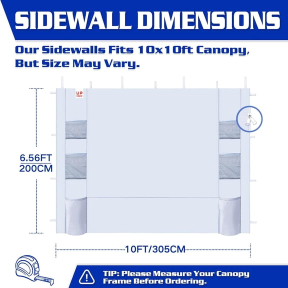 10x10 Canopy Sidewalls with 6 Pockets, 210D Waterproof Polyester, 3PCS for Outdoor Use