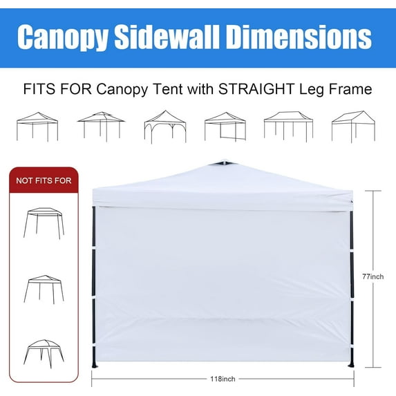 10x10 Canopy Sidewalls with Silver Coating UPF50+ Waterproof Sunwall for Outdoor Canopies