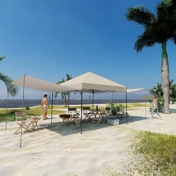 10x10 Canopy Tent with Center Lock, 2 Shelters, 4 Poles, 230 Sq ft of Large Shade Space, for Camping, Picnics & Beach (10'x10',Beige)