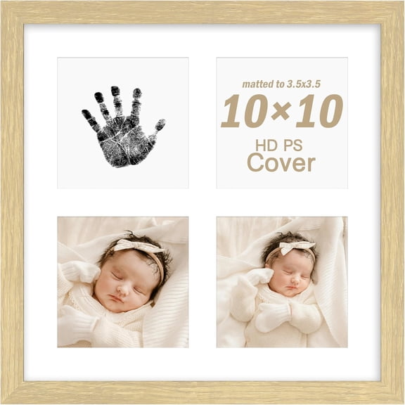 10x10 Collage Photo Frame, Displays 4 Photos in 4x4 Size, Wooden Multi-Opening Frame with PS Panel for Home & Office Display - Natural