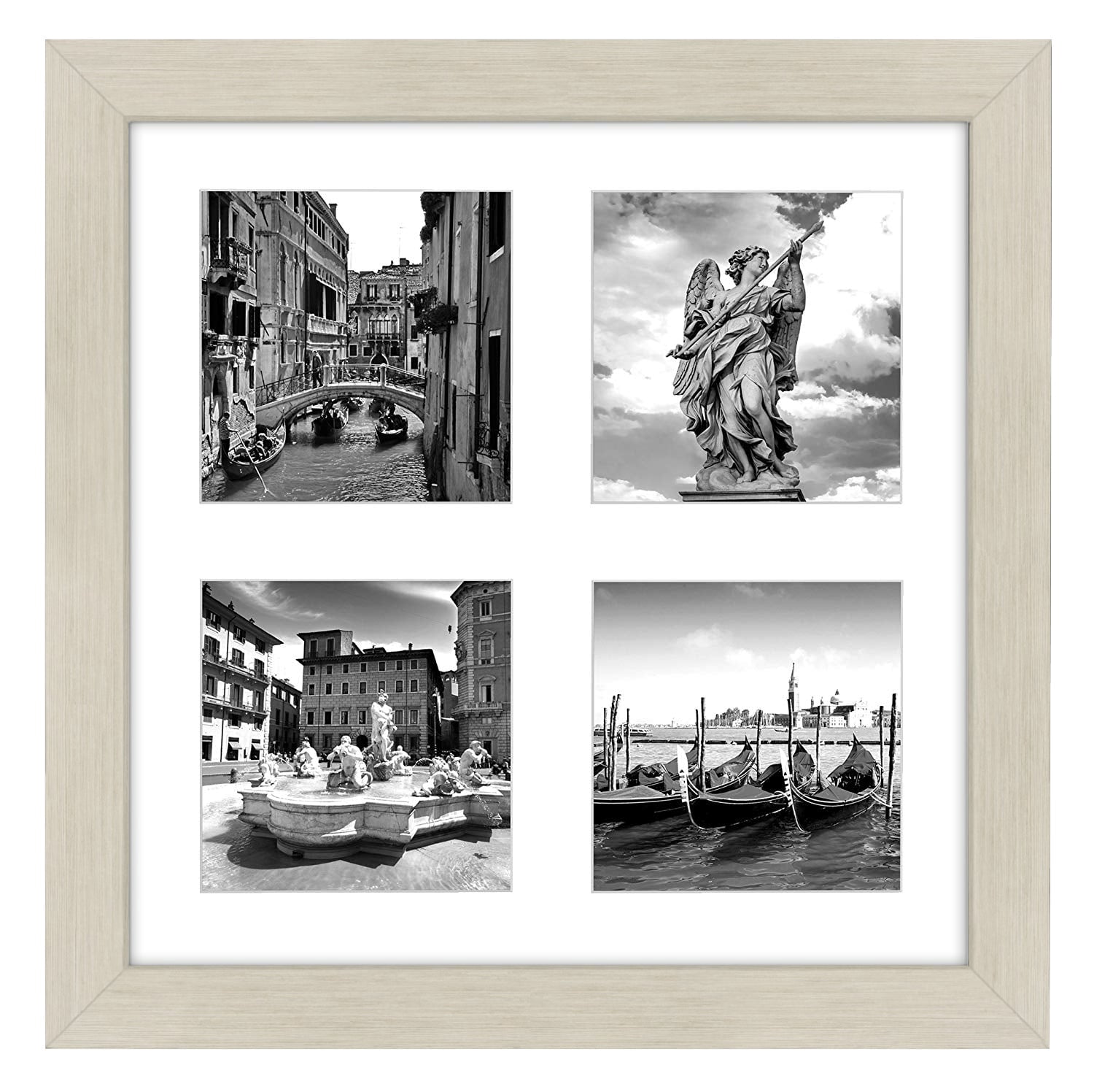 10x10 Collage Picture Frame in Light Wood With Four 4x4 Inch Openings - Composite Wood with Shatter Resistant Glass - Horizontal and Vertical Formats for Wall