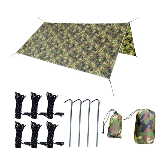 10x10 FT Camo Camping Tarp Canopy, Waterproof UV Protection Rain Fly Tent Shelter, Outdoor Sun Shade Tarpaulin with Pegs Ropes & Storage Bag for Patio Garden Backyard