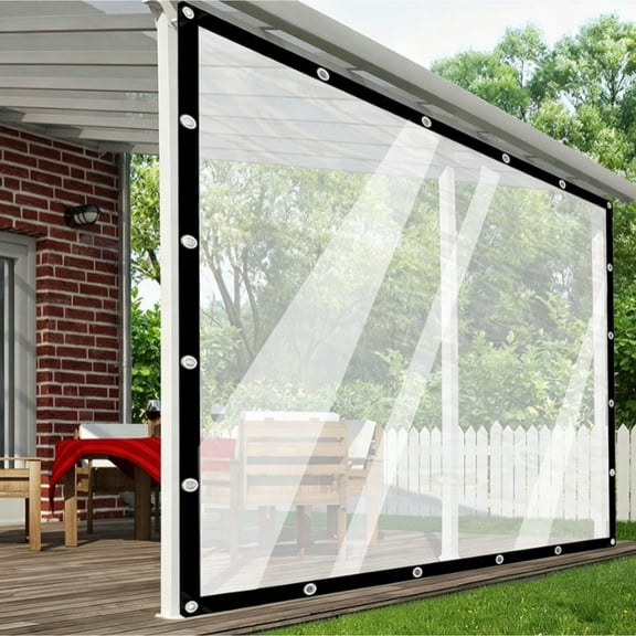 10x10 FT Clear PVC Patio Curtain, Windproof Waterproof Outdoor Transparent Tarpaulin with Reinforced Eyelets & Cords for Pergola Porch Garden All Season Enclosure