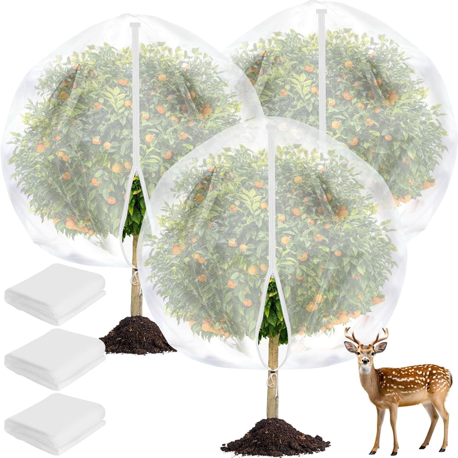 10x10 FT Fruit Trees Netting with Zipper,3Pcs Large Tree Nets for Fruit Trees with Drawstring, Plant Garden Insect Bird Netting Pest Barrier for Spring Peach Apple to Prevent Cicadas Bird