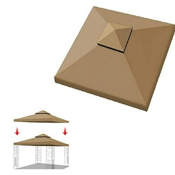 10x10 FT Gazebo Replacement Canopy Top Cover 2-Tiered Upgraded  Sunshade UV Protection, Canopy Cover ONLY (Tan)
