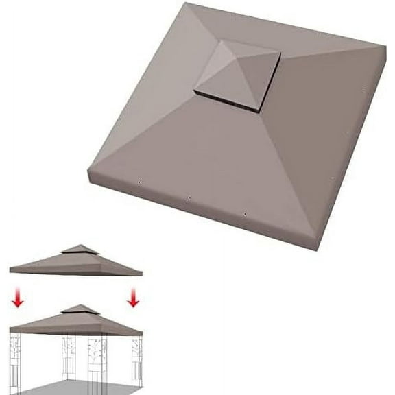 10x10 FT Gazebo Replacement Canopy Top Cover 2-Tiered Upgraded  Sunshade UV Protection, Canopy Cover ONLY (Taupe)