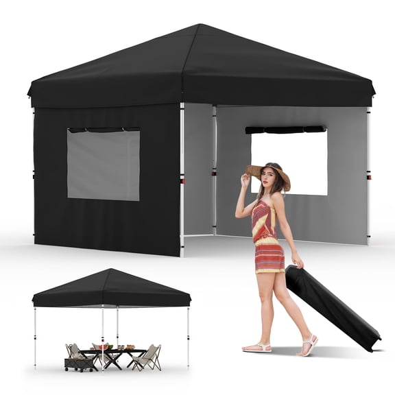 10x10 FT Heavy Duty Pop Up Canopy Tent with 1 Removable Mesh Sidewalls, Waterproof Oxford Fabric for Outdoor Events, Beach, Camping