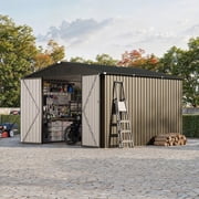 10x10 FT Outdoor Storage Shed, Large Metal Garden Shed with Peak Roof & Lockable Door   540 Cu Ft All-Weather Galvanized Steel Tool Shed for Backyard, Patio, Lawn