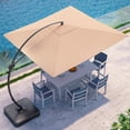 thumbnail image 1 of 10x10 FT Patio Cantilever Umbrella with Base Outdoor Large Square Tilting Offset Umbrellas for Poolside Deck (Champagne, 10x10 FT), 1 of 8