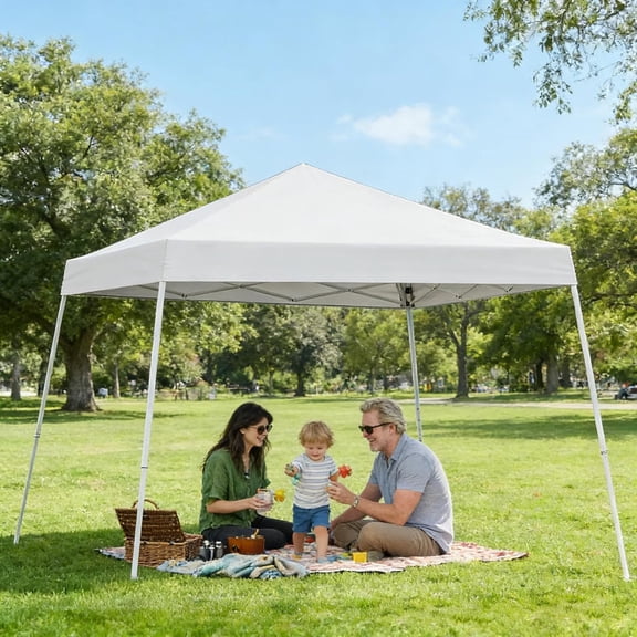 10x10 FT Pop Up Canopy Tent – Slant Leg Folding Gazebo, 150D Oxford Fabric, Portable Outdoor Shelter (White)