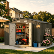 10x10 FT Sheds & Outdoor Storage with Lockable Doors, Waterproof | Galvanized Steel Garden Shed for Outdoors | Dark Grey