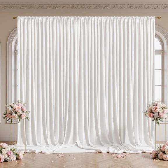 10x10 FT Wrinkle Free White Backdrop Curtains for Wedding Parties, Soft Polyester Photo Backdrop Curtains with 4 Inch Rod Pockets for Birthday Party Photography, 2 Panels 5x10 FT