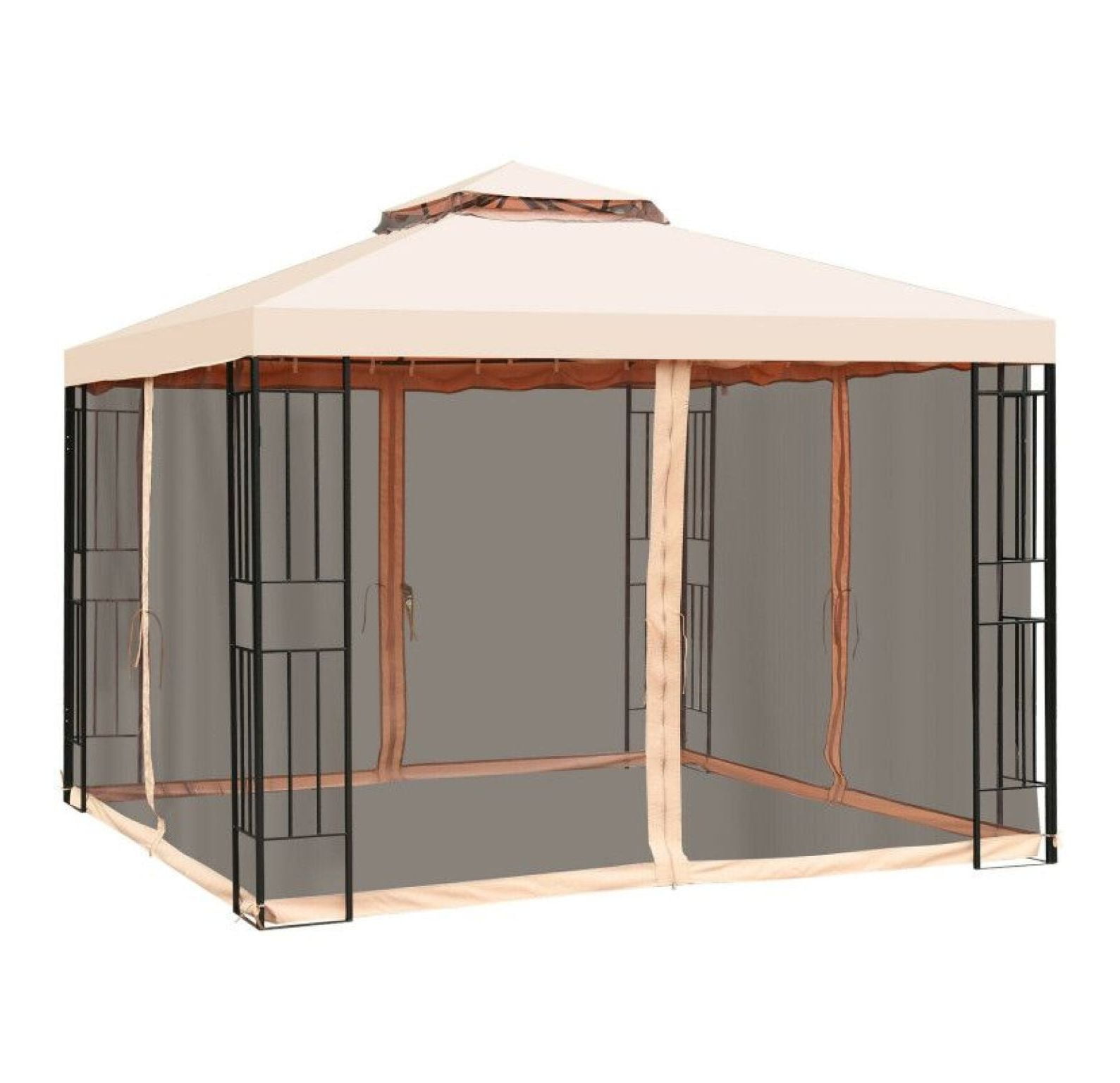 10x10 Feet Canopy Gazebo with Netting, 2-Tier Vented Metal Canopy Tent ...