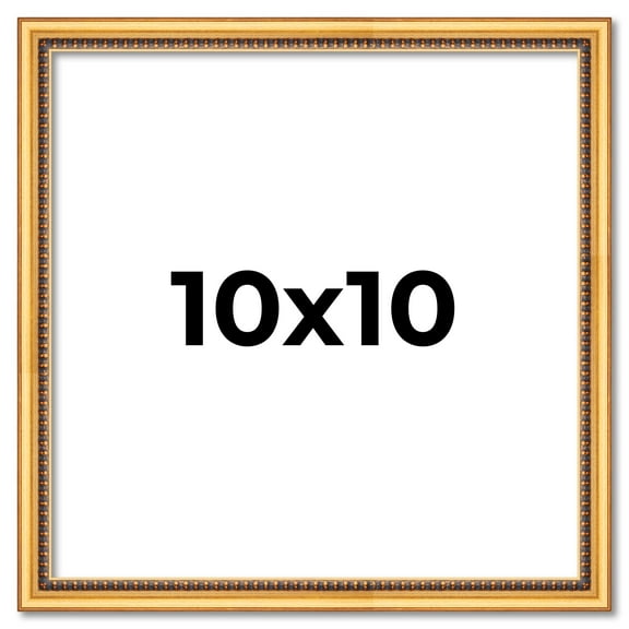 10x10 Frame Beaded Gold Solid Wood Picture Frame | 0.75 Inches Moulding Width | Liscio Oro
