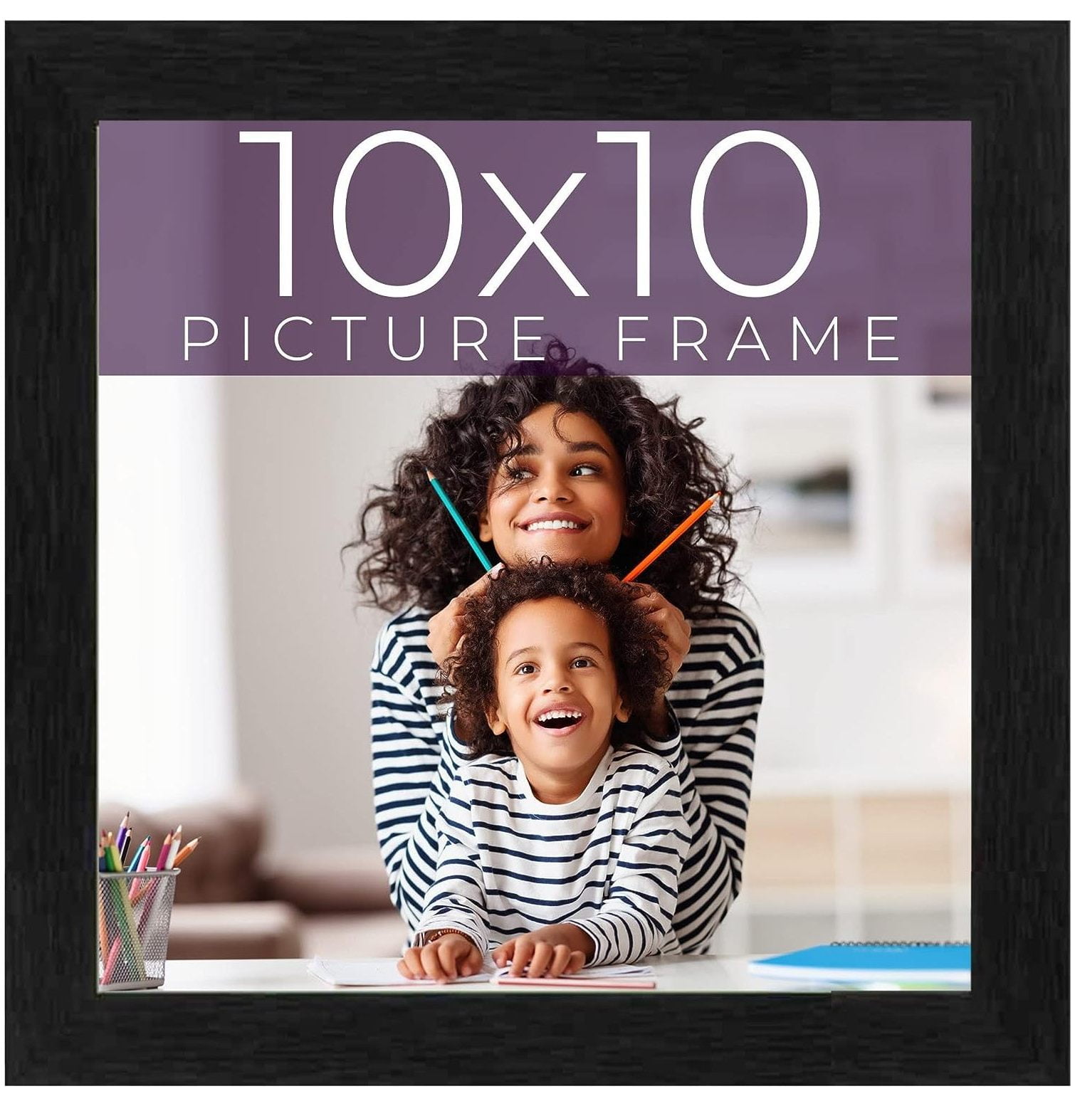 10x10 Frame Black Real Wood Picture Frame Width 0.75 Inches Interior