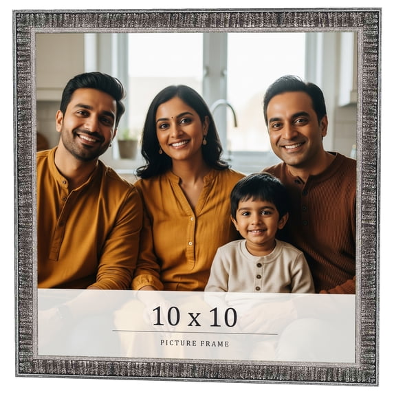 10x10 Frame Silver Grey Distressed Solid Wood Picture Frame | 0.75 Inch Moulding Width | Interior