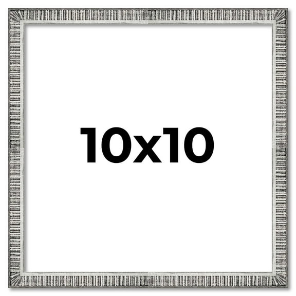 10x10 Frame Silver Grey Distressed Solid Wood Picture Frame | 0.75 Inch Moulding Width | Interior