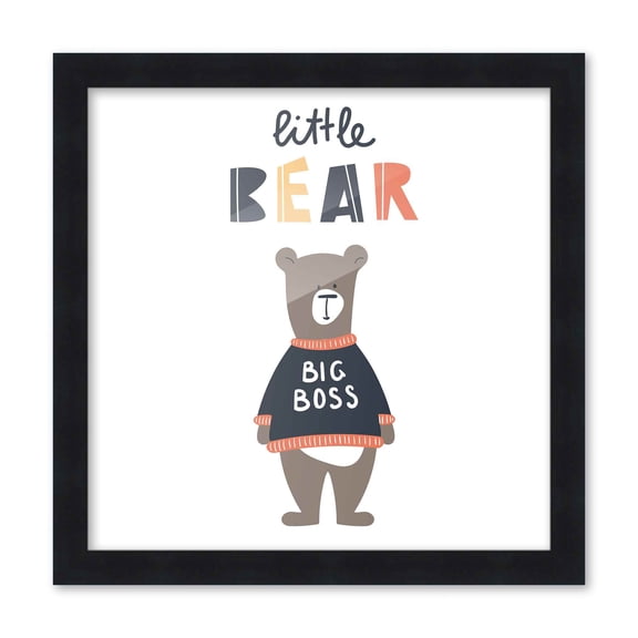 10x10 Framed Nursery Wall Art Be Kind Little Bear Poster in Black Wood Frames For Kid Bedroom or