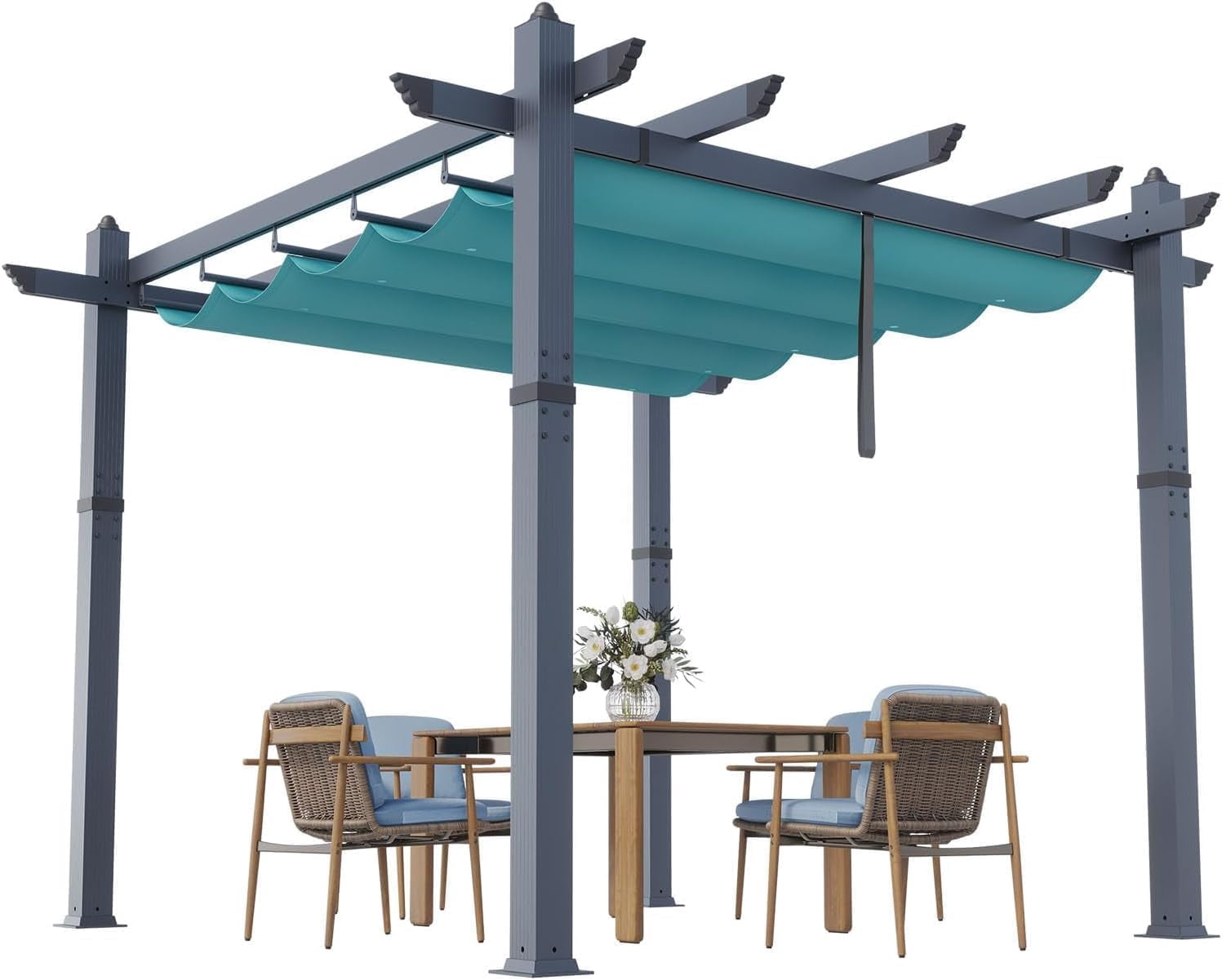 10x10 Ft Aluminum Pergola,Outdoor Metal Gazebo with Adjustable Canopy,Reinforced Frame Outdoor Shelter for Backyard,Patio Lawn and Deck - Blue