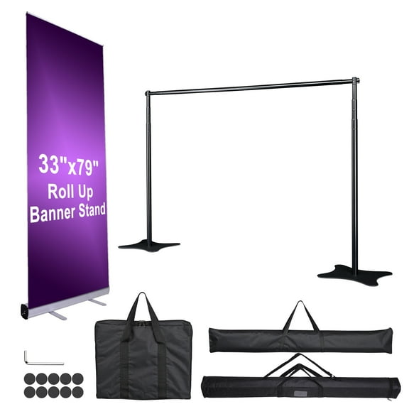 10x10 Ft Backdrop Stand & Roll Up Banner Stand Kit Tradeshow Exhibition Events