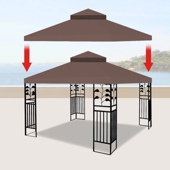 10x10 Ft Outdoor Patio Gazebo Replacement Canopy Double Tiered Gazebo Tent Roof Top Cover Only Frame Not Include Perfect For Outdoor Shade Renewal