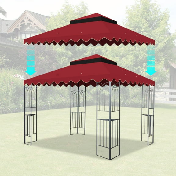 10x10 Ft Outdoor Patio Gazebo Replacement Canopy Double Tiered Gazebo Tent Roof Top Cover Only Wavy Border Frame Not Include-red Ideal For Patio Garden & Backyard Use