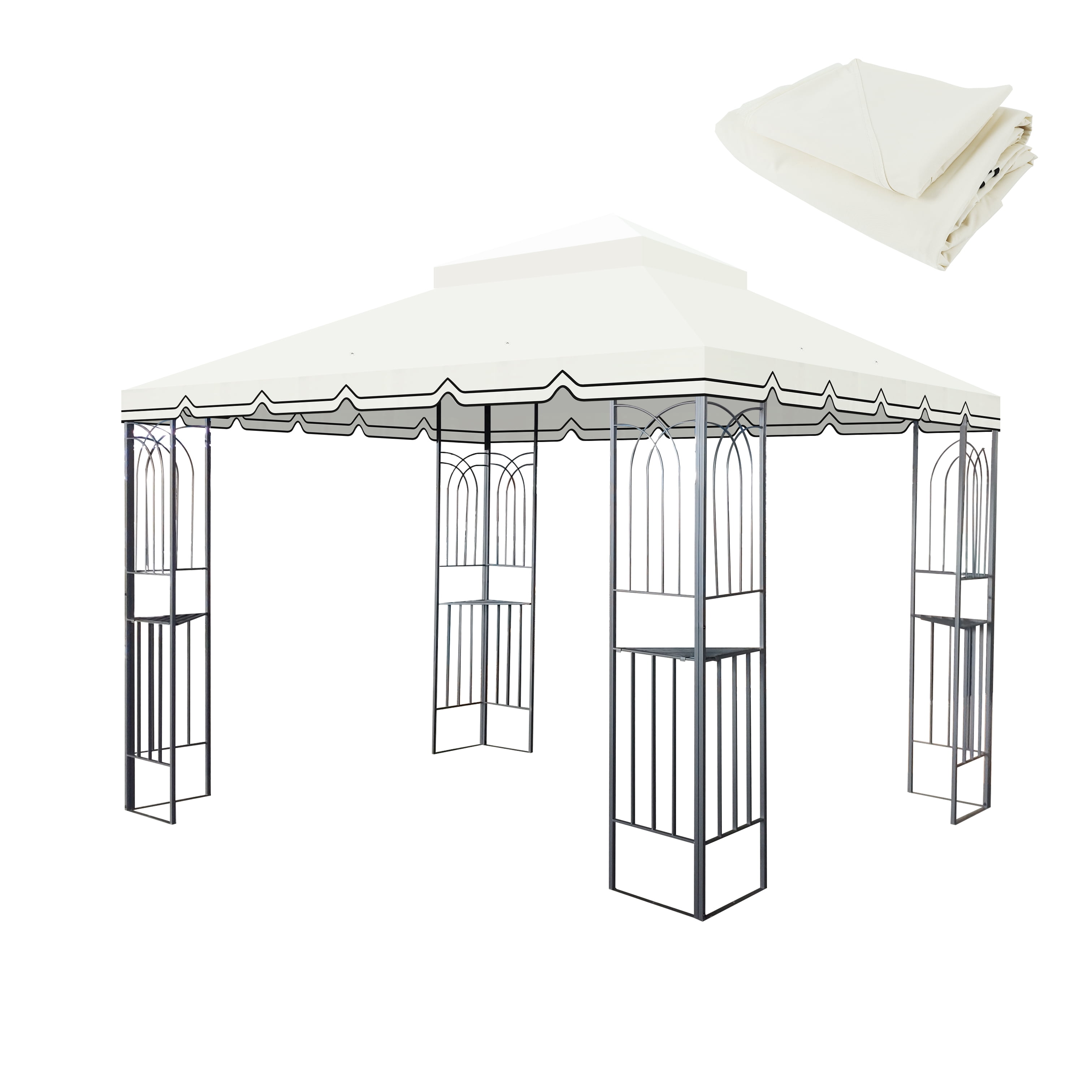 10x10 Ft Outdoor Patio Gazebo Replacement Canopy,Double Tiered Gazebo Tent Roof Top Cover for Outdoor Garden Patio,Beige