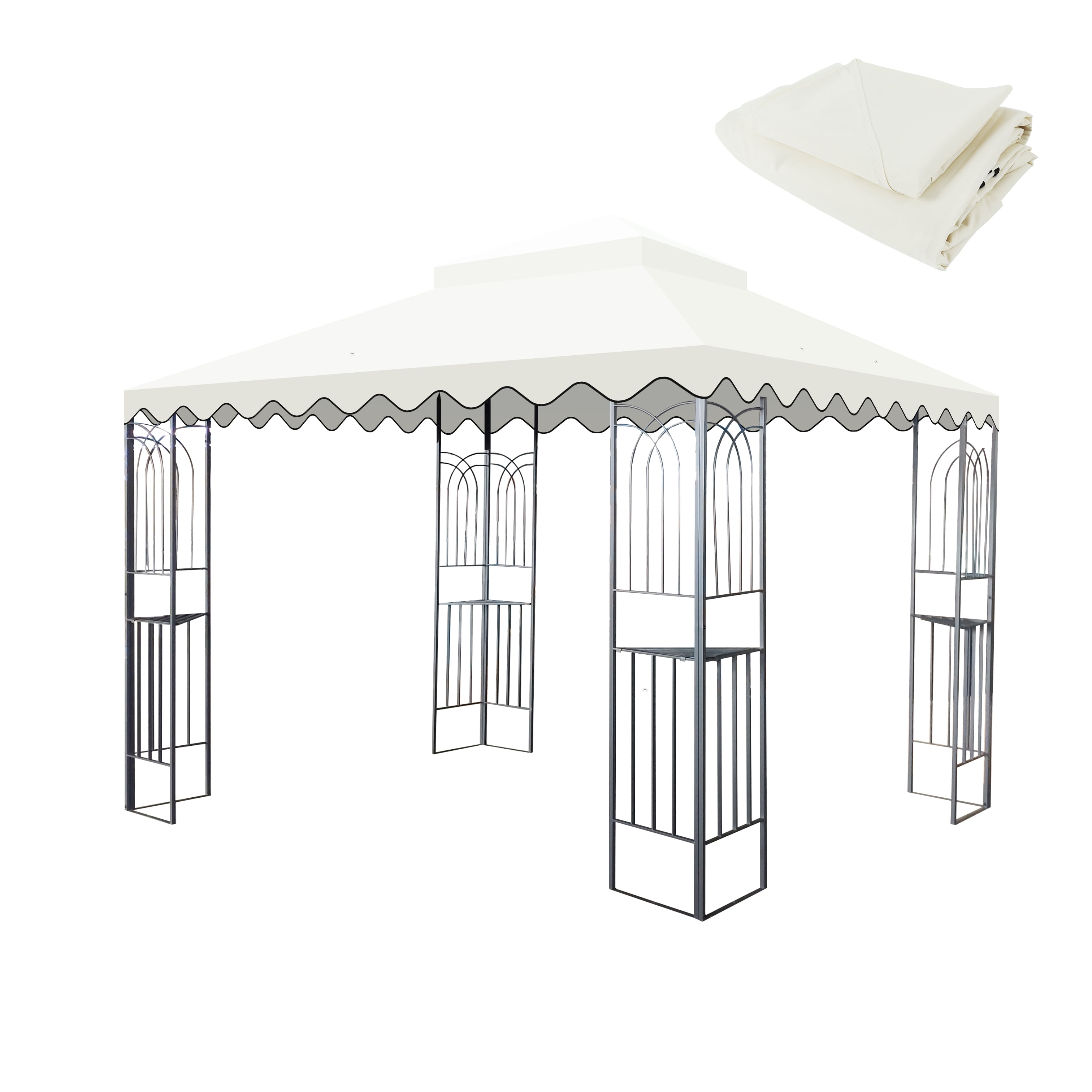 10x10 Ft Outdoor Patio Gazebo Replacement Canopy,Double Tiered Gazebo Tent Roof Top Cover for Outdoor Garden Patio Pavilion Sunshade,Beige