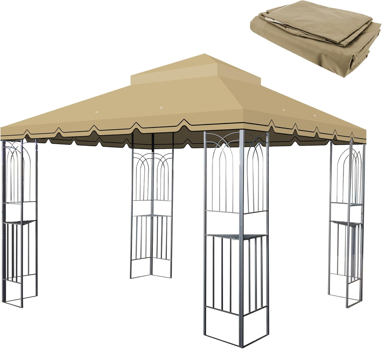 10x10 Ft Outdoor Patio Gazebo Replacement Canopy Double Tiered Roof