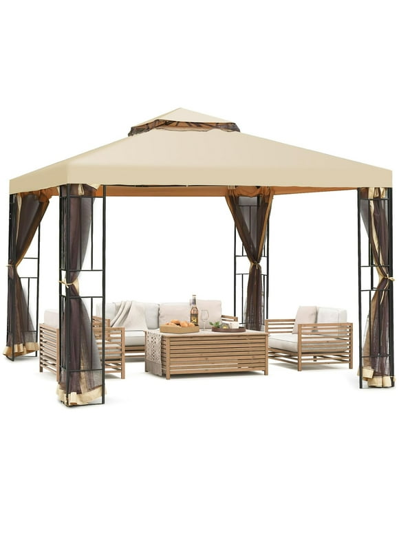10x10 Ft Patio Gazebo with Mesh Netting Outdoor Canopy for Backyard, Garden, Pool-Side