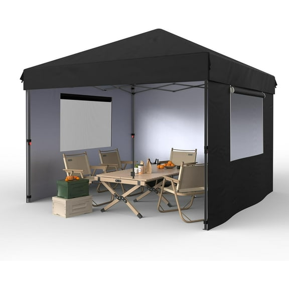 10x10 Ft Pop Up Canopy Tent with 3 Sidewalls, Heavy Duty Outdoor Instant Shelter, UPF 50+ UV Protection, Waterproof Oxford Fabric, Easy One-Person Setup, Black