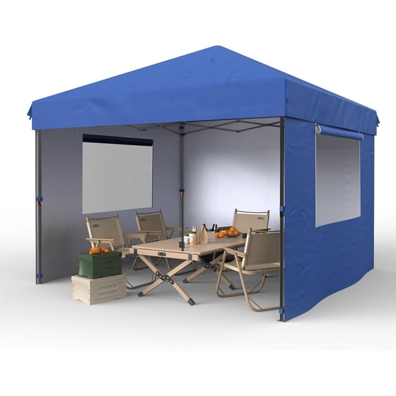 10x10 Ft Pop Up Canopy Tent with 3 Sidewalls, Heavy Duty Outdoor Instant Shelter, UPF 50+ UV Protection, Waterproof Oxford Fabric, Easy One-Person Setup, Blue