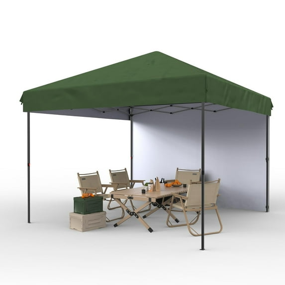 10x10 Ft Pop Up Canopy Tent Easy One Person Set-up, Instant Portable Shelter with 1Pcs Sidewalls 4 Sandbags for Patio, Outdoor Activities