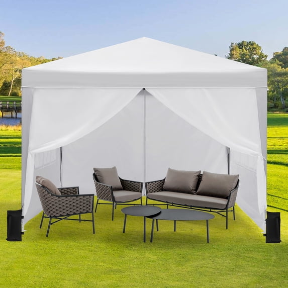 10x10 Heavy Duty Pop Up Canopy Tent with 6 Sidewalls Commercial Outdoor Canopy Wedding Party Tents for Parties All Season Waterproof Gazebo with Storage Bag, Easy Set Up(White)