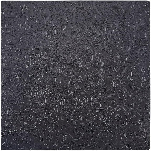 10x10 Inch Floral Embossed Cowhide Leather Sheets 1.6mm Thick Bump Texture Genuine Crazy Horse Leather Pieces Black Square Plain Geometric Pattern Printed Leather Fabric for Crafts Tooling Black