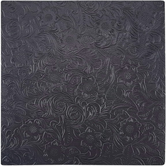 10x10 Inch Floral Embossed Cowhide Leather Sheets 1.6mm Thick Bump Texture Genuine Crazy Horse Leather Pieces Black Square Plain Geometric Pattern Printed Leather Fabric for Crafts Tooling diy