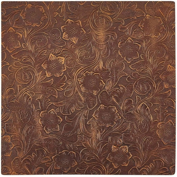 10x10 Inch Floral Embossed Crazy Horse Pre Cut Leather Pieces 1.6mm Thick Bump Texture Genuine Leather Sheets Square Plain Printed Cowhide Leather Scrap Fabric for Crafts Saddle Brown Saddle Brown