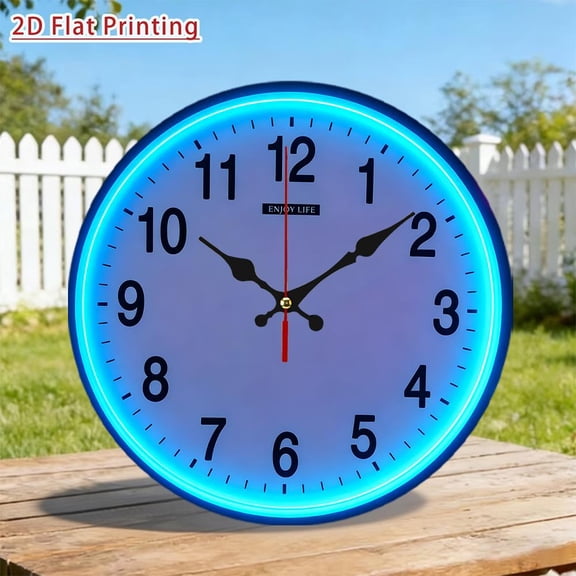 10x10 Inch Round Outdoor Wall Clock, 2D Flat Neon Cyberpunk City Design Durable Clock for Cabin & Outdoor Use